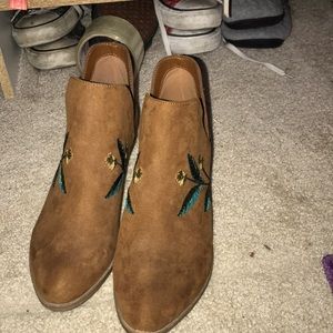 Tan Embroidered Ankle Boots